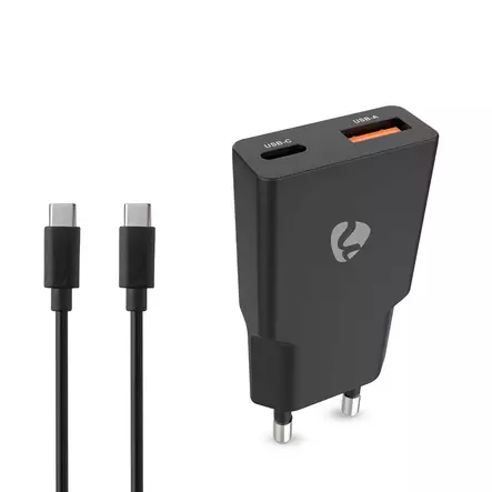 Seinälaturi 30W USB-C / USB-A + kaapeli - Puhelintarvikkeet - 187682 - 1