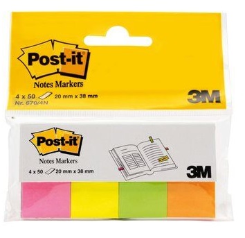 Viestimerkki POST IT 670/4N 20x38mm - Teippi- ja viestimerkit - 102092 - 1