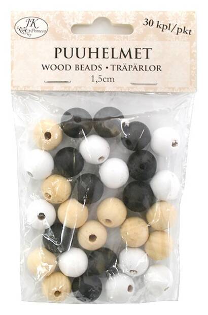 Puuhelmet Naturlajitelma 1,5cm 30kpl/pkt - Askartelutarvikkeet - 171963 - 1