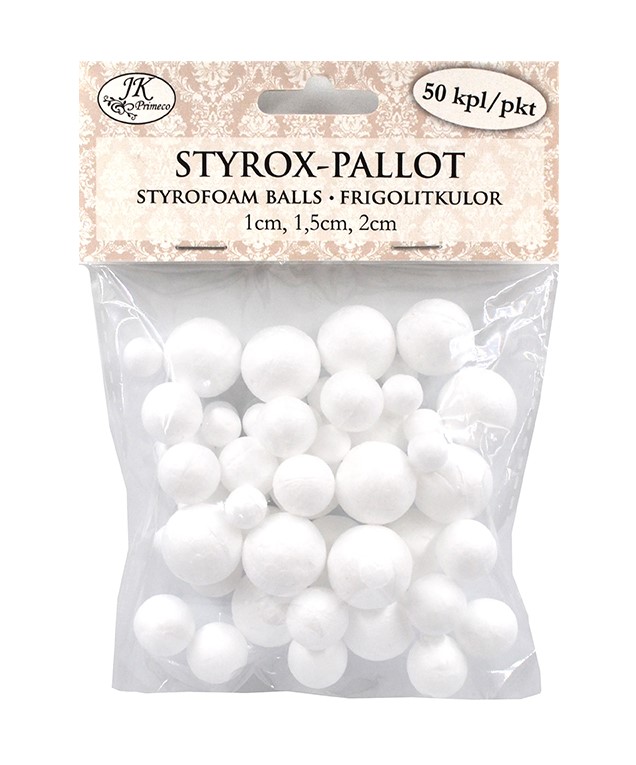 Styrox-pallo 1-2cm 50kpl/pkt - Askartelutarvikkeet - 176463 - 1