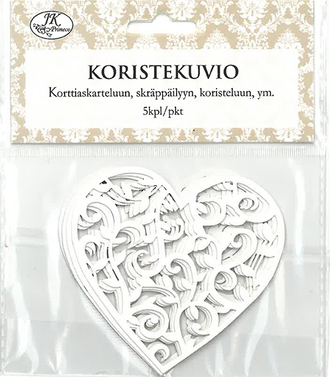 Koristekuvio sydän 5kpl/pkt - Askartelutarvikkeet - 158646 - 1