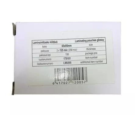 Laminointitasku 65x95mm 125mic - Laminointitaskut muut koot - 104287 - 2