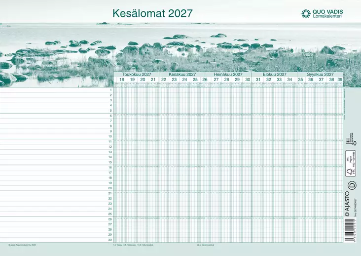 Quo Vadis -lomakalenteri 2027 -2028 - Seinäkalenterit - 189447 - 1
