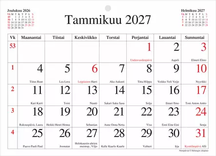 Kuukausilehtiö 2027 - Seinäkalenterit - 189438 - 1