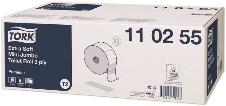 WC-paperi TORK Premium T2 Mini Jumbo - Minijumborullat ja annostelijat - 119019 - 1