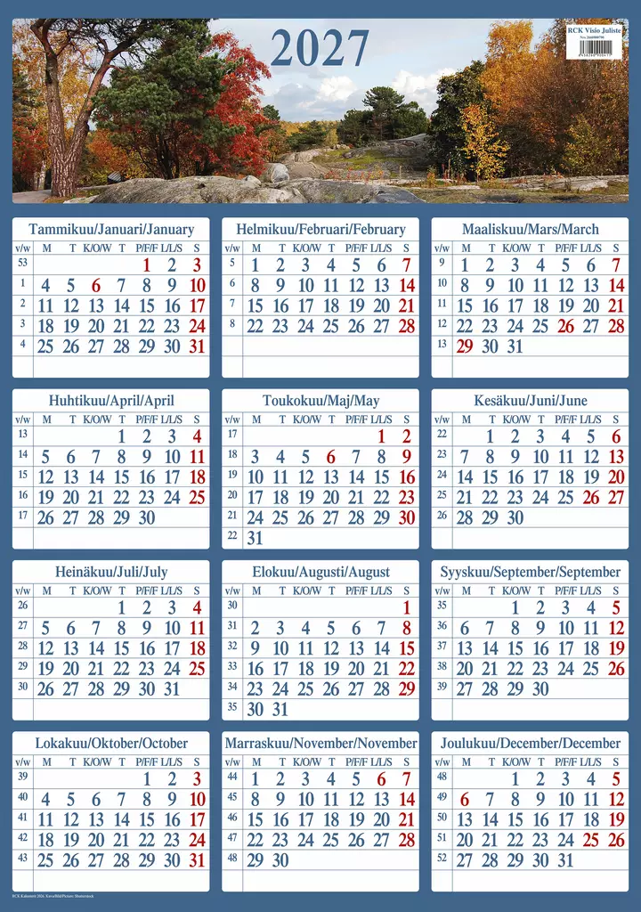 Visio seinäkalenteri 2027 - Seinäkalenterit - 189439 - 1